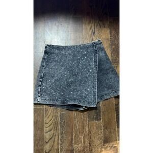 Flying Tomato washed black denim skort wrap front design Large Rhinestones